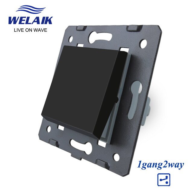WELAIK EU Light Wall-Switch-DIY Parts-Push-Button 1Gang-1Way Without Crystal-Glass-Panel 220V 5A 45*45mm A711W: Black 1Gang 2Way