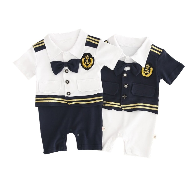 Unisex Newborn Baby Sailor Romper Infant Marine Navy Shortalls Short SleJeve Jumpsuit Boys' Halloween Captain Costume Outfits