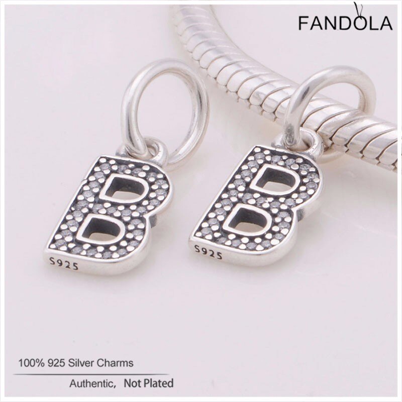 Lettera B Pendente Pendenti E Ciondoli Misura di Marca Della Collana Del Braccialetto del Branello di Fascino 925 Gioielli in Argento sterlina chiaro CZ Adatto FAI DA TE Braccialetti Delle Donne