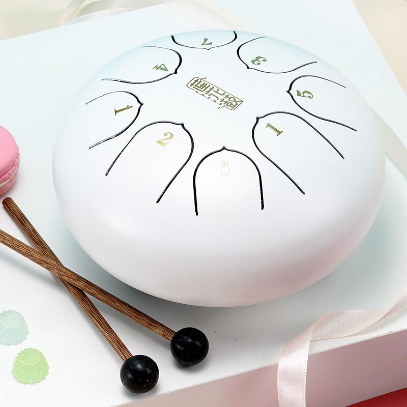 Nature Steel Drum Kit Tongue Drum 6 Inch 8 Tune Steel Hand Pan Drum Tank Drum Percussion Instruments Handpan S: White