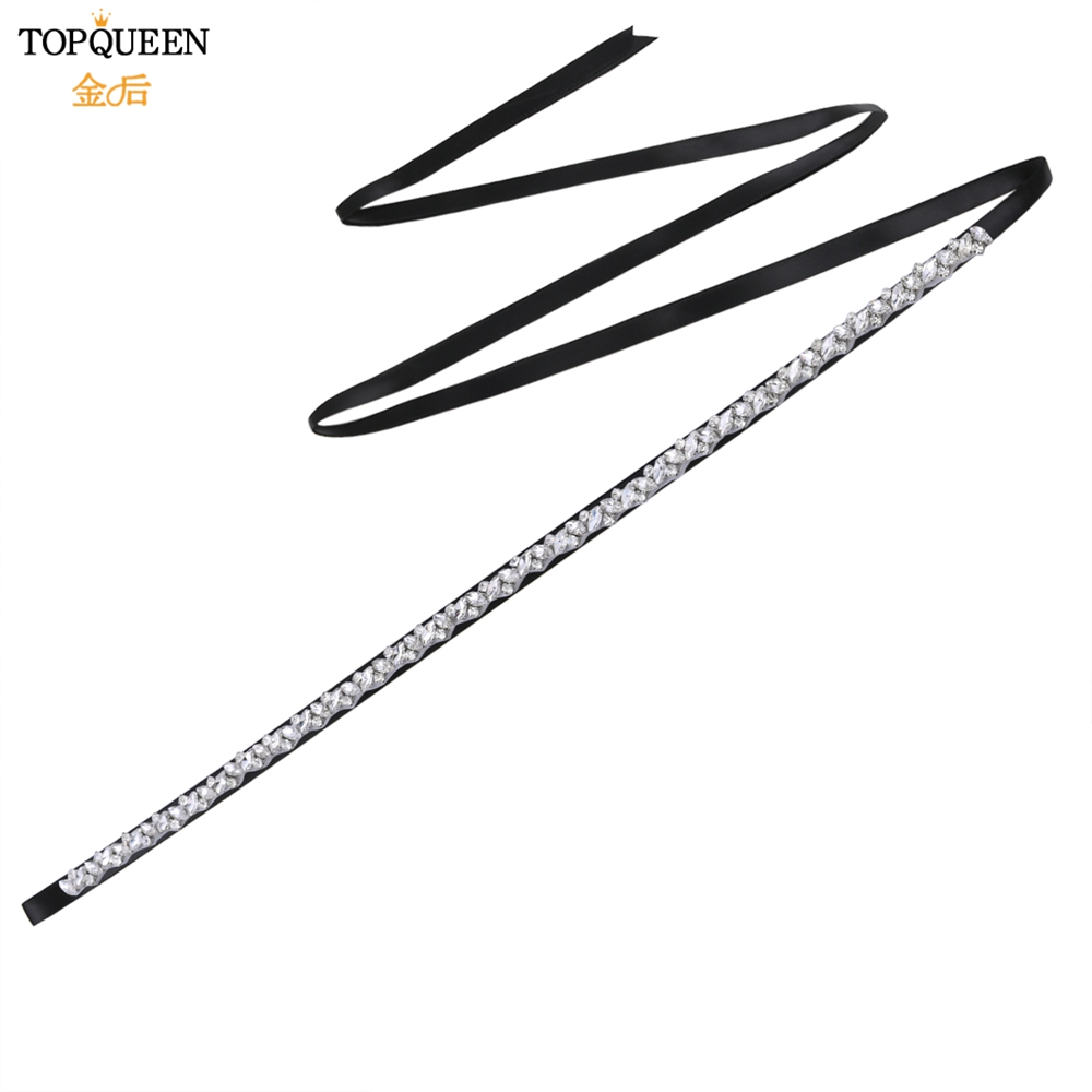 Topqueen S404 Zilveren Steentjes Riem Bruids Trouwjurk Accessoires Vrouwen Diamonds Party Gown Avond Sash Kleding Applicaties: Black ribbon