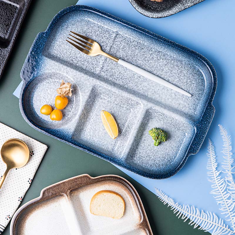 Japanese-style ceramic grid plate for one person dinner plate for separate meal system household divider plate adult tableware c