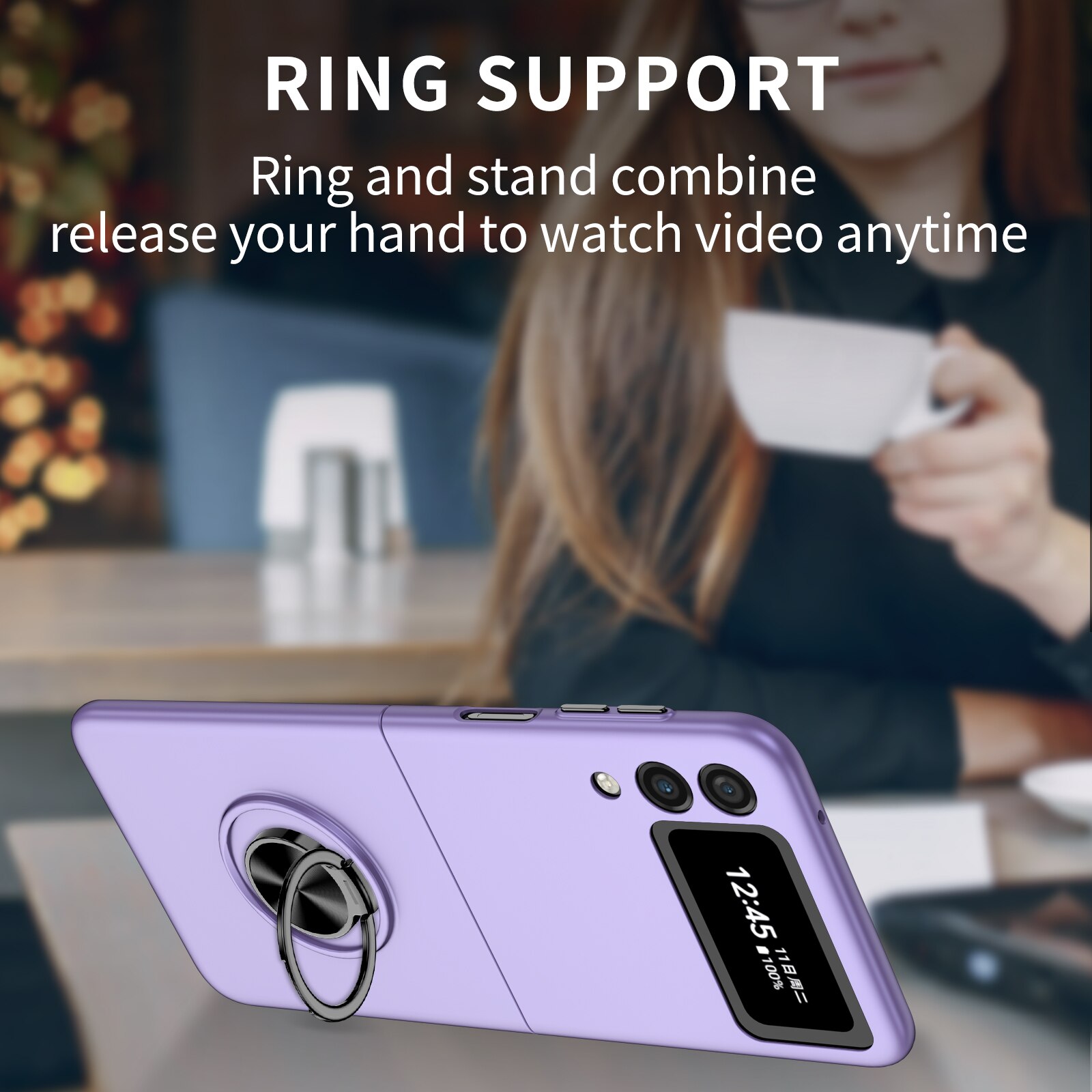 Funda con anillo antiarañazos para Samsung Galaxy Z Flip 3 5G Flip3, funda protectora antideslizante para Samsung Z Flip 3