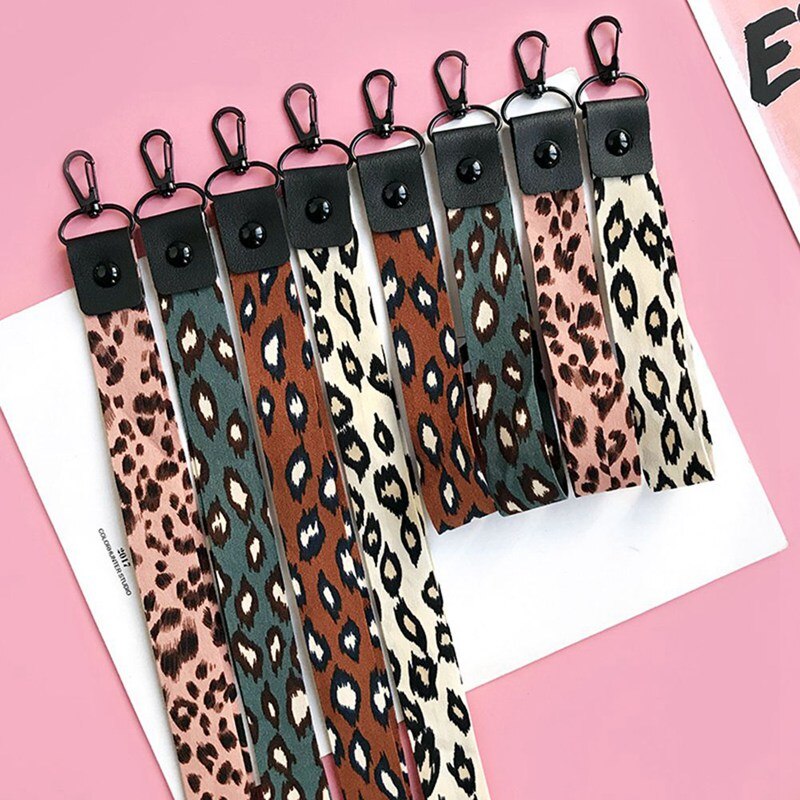 Soporte para teléfono con estampado de leopardo, cordón para llave, soporte para tarjeta de identificación, correas de cuello de Teléfono Animal con llavero