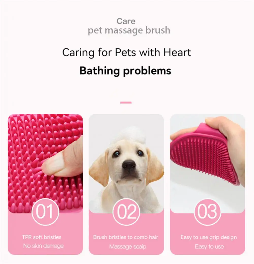 Escova de borracha macia para cães e gatos, pente de silicone para banho de animais de estimação, removedor de pelos, suprimentos para animais de estimação, equipamento de limpeza para lavagem de cães