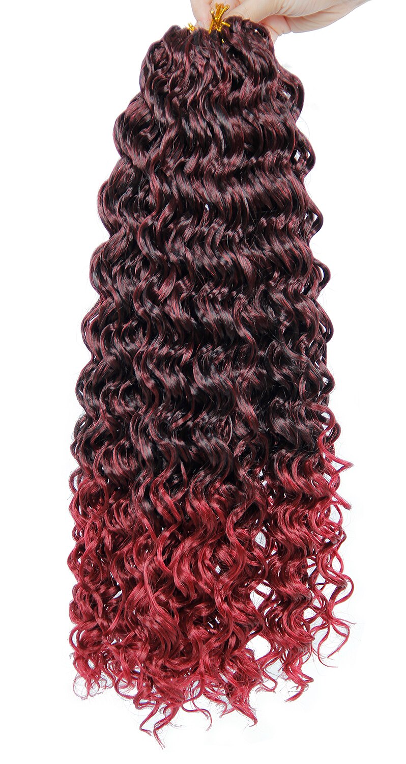 18 cali syntetyczny głęboki Twist szydełkowe włosy czeski szydełkowe warkocze kolor Ombre głęboka fala zapleciony doczep do włosów: T1b/burgundy / 1 Sztuk/partia