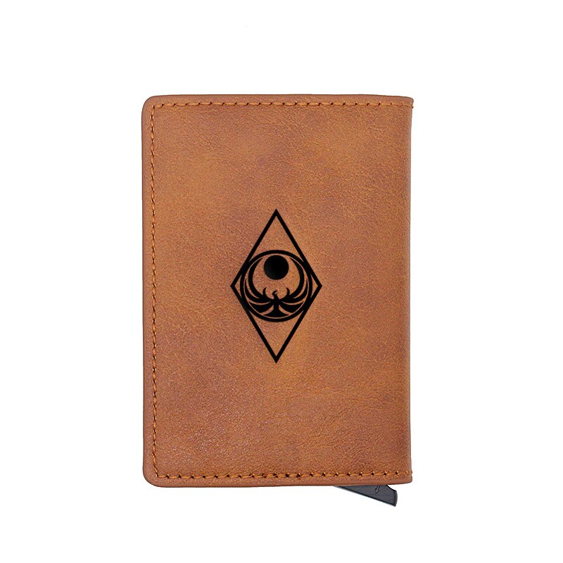 Classic Skyrim Symbol Credit Card Holder Wallet Men Women PU Leather Slim Small Short Purse: BA997-Brown