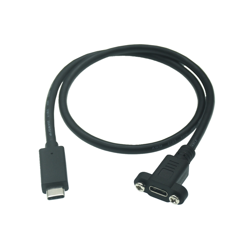 Câble d'extension USB-C mâle à femelle, montage sur panneau de 1M 0.5M, avec trou de vis, connecteur de verrouillage, espacement des câbles 18mm