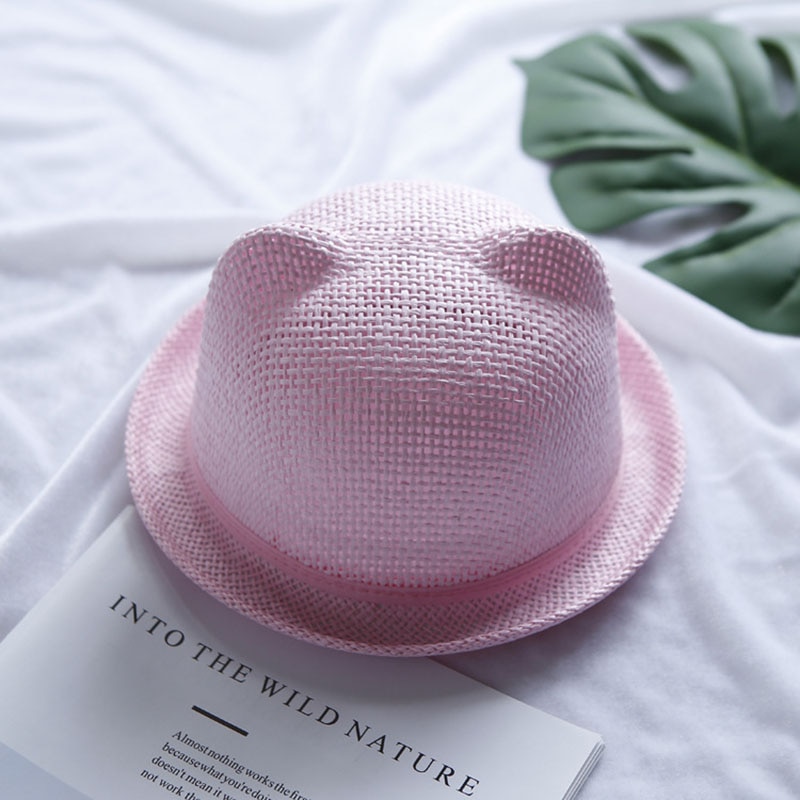 Nette Baby Hut Mit Ohren Sommer Stroh Mesh Baby Mädchen Junge Hut Kinder Snapback Baseball Cap Kinder Strand Sonnenhut