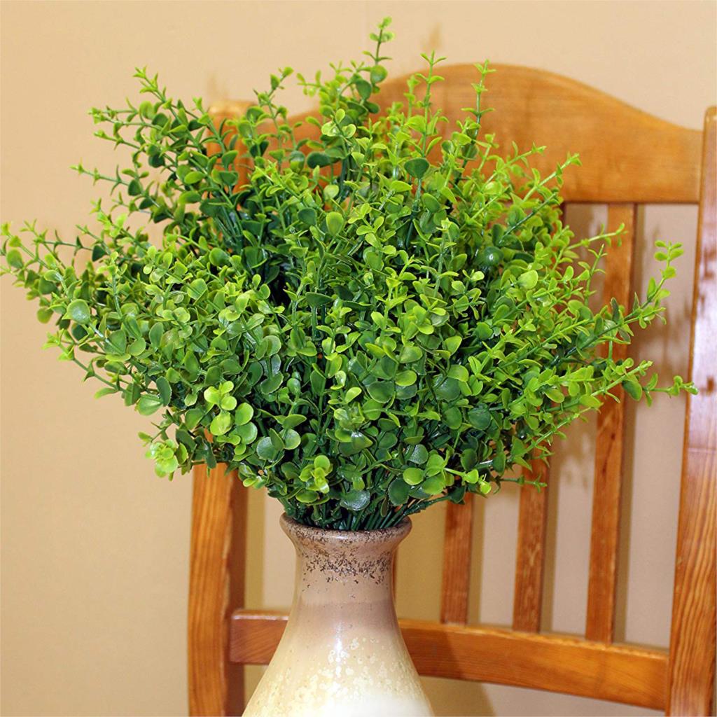 Artificial Shrubs (8-Pack); Faux Plastic Leafy Green Imitation Boxwood Plants for Decorating Indoor Outdoor