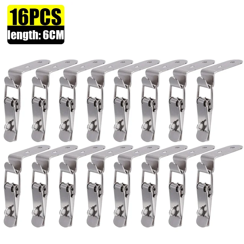 16/2PCS 90 Degree Box Closure Lock Duck-mouth Buckle Hook Spring Loaded Draw Toggle Hasps Clamp for Cabinet Door Metal Clasps: black
