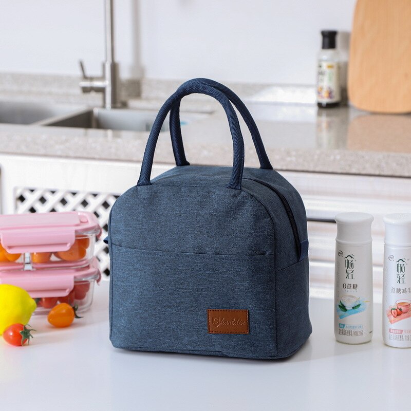 Fiambrera térmica para mujer, bolso portátil con cremallera, aislante, para la puerta de la comida, fiambrera de viaje, contenedor de almacenamiento para la cena: Navy Blue