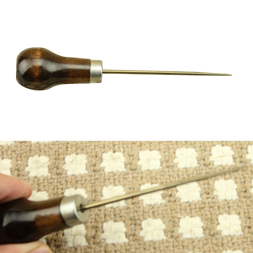 1Pc Leather Wood Handle Awl Tools For Leathercraft Stitching Sewing Accessories