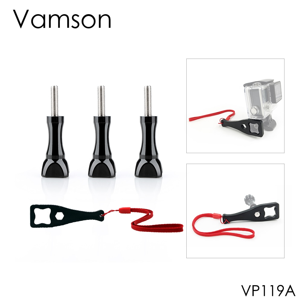 Vamson 3Pcs Lange Schroef + Moersleutelmoersleutel Draai Duimknop Voor Go Pro Hero 8 7 6 5 4 3 + Voor SJ4000 Voor Sjcam Voor Yi 4K VP119A