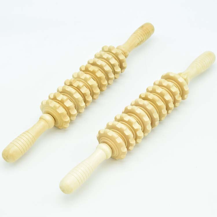 9-Wiel Houten Buik Stimulator Multifunctionele Fitness Roller Stok Spier Relax Tool Body Anti Cellulite Taille Massage