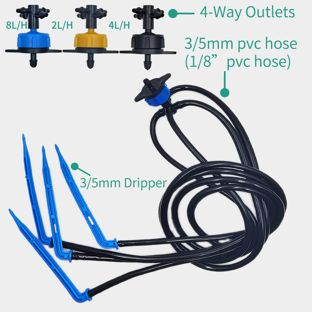 Kas Druppelirrigatie 4-weg 3/5mm Druppelpijl 2-weg Zender Irrigatie Watering Systeem voor Pot Tuin Gazon 10 set/20 set