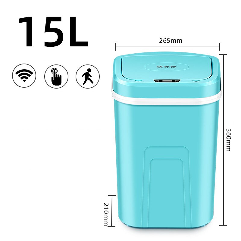 15L Smart Induction Trash Can Wireless Sensor Automatic Garbage Bin Home intelligent Electric Waste Bins Kitchen Bathroom: blue C