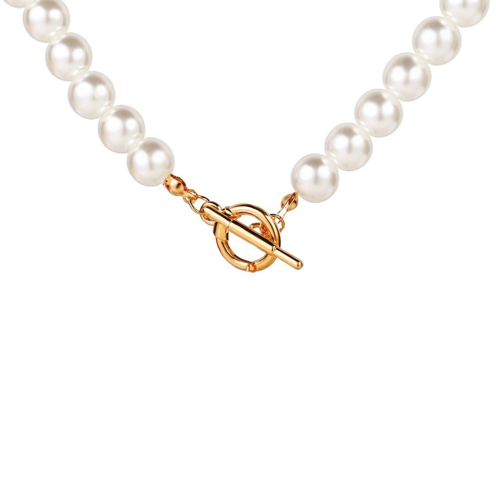 Punk Imitation Perle Choker Halskette Kragen Erklärung Gold Farbe Lasso Anhänger Halskette für Frauen Schmuck collier femme chocker