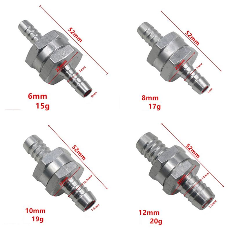 Válvula de retención unidireccional para combustible diésel, gasolina, aleación de aluminio para automóvil, 1 unidad de 12mm, válvula de retención de aleación de aluminio