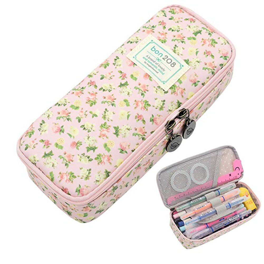 Nette Bleistift fallen Große Kapazität Blumen- Bleistift Schreibwaren Veranstalter Multifunktions Kosmetik Tasche DQ: hell  Rosa