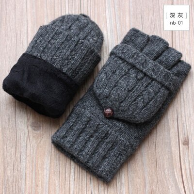 Guantes sin dedos de invierno para hombre, mitones de lana tejidos, manoplas cálidas de terciopelo para invierno, manoplas cálidas para hombre, medio guantes de conducir dedo: nb01  Dark gray