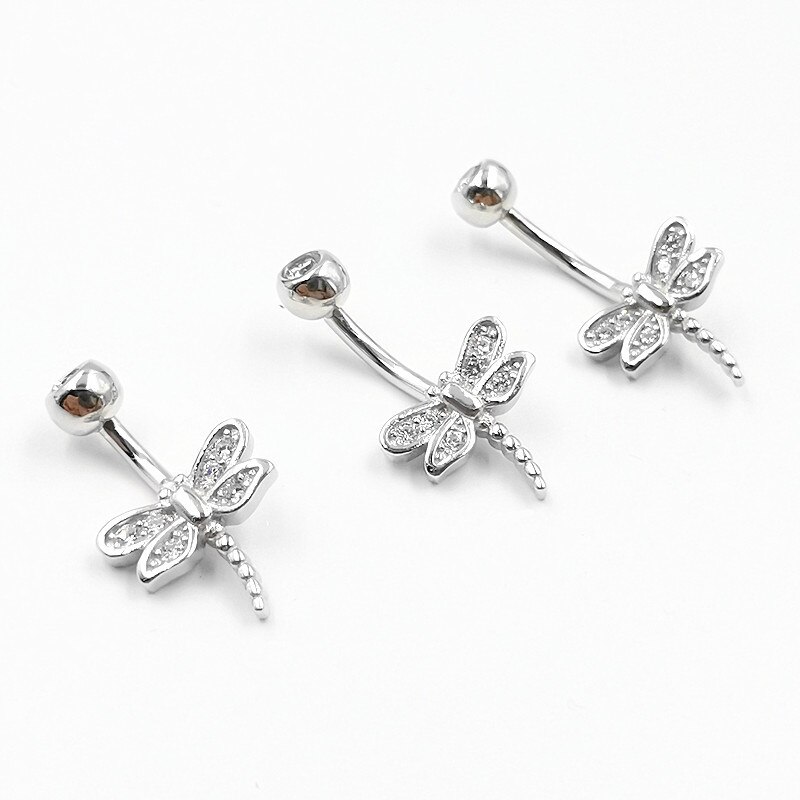 925 Sterling Zilver Zirkoon Dragonfly Insect Body Piercing Sieraden Belly Button Rings Mannen Vrouwen Navel Dance 1.5 Mm Dikke