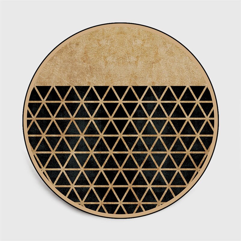 Nordic Ronde Tapijt Zwart Gouden Geometrische Luxe Tapijt Woonkamer Grote Tapijt Voor Slaapkamer Zachte Fluwelen Floor Mat Wasbare: Diameter 100cm