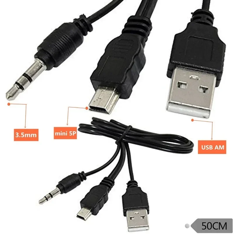 USB 2.0-A naar Mini-B + 3.5mm Audio Aux Splitter Kabel - 0.5m