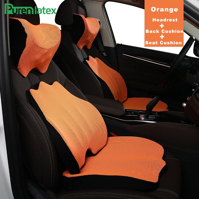 Purenlatex memory foam hovedpude sæde rygpude beskytter nakke cervikal halebenet pude til iskias og rygsmerter: Orange sæt 3 stk