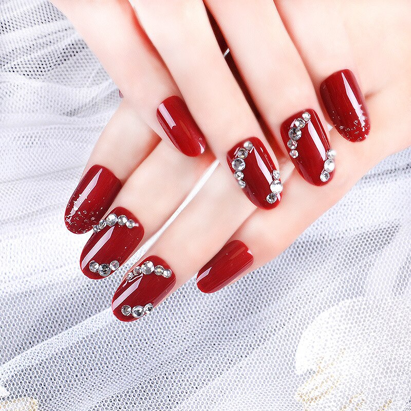 24 Stks/set Nep Nagels Druk Op Meisjes Vinger Schoonheid Valse Nail Art Tips Bright Shining 3D Diamond Inzoomen Franse nail Art Tips