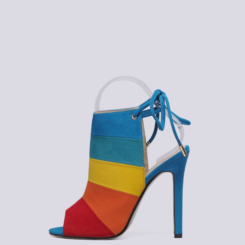 Koovan Vrouwen Schoenen Pompen Hakken Schoenen Hoge Hakken Regenboog Kleur Gemengd Met Vis Mond Sandalen Kleuren Pumps Maat 40