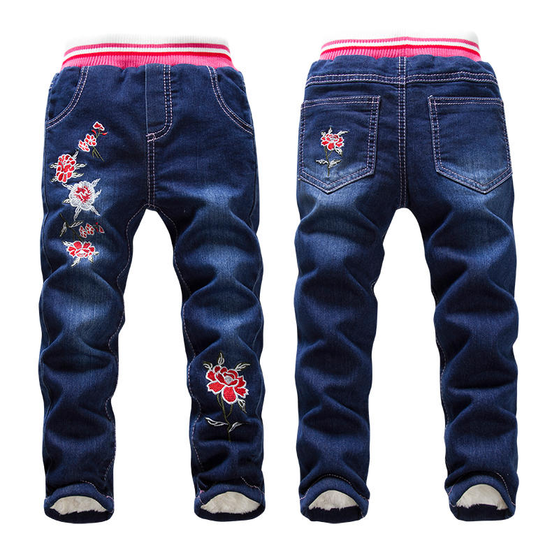 Winter Velvet Jeans for Boys Kids Washing Blue Trousers Girls Thicken Warm Leggings Children Soft Cotton Pants: Blue01 / 4T