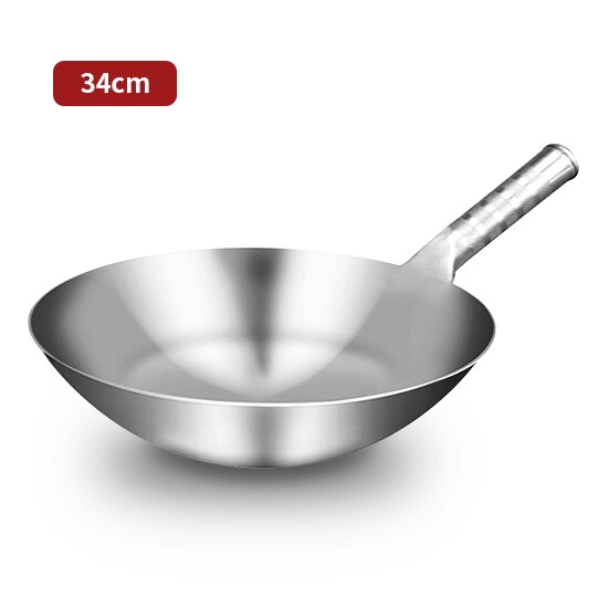Rustfrit stål wok 1.8mm tyk kinesisk håndlavet wok traditionel non -stick rustende gas wok komfur pan madlavning: 34cm