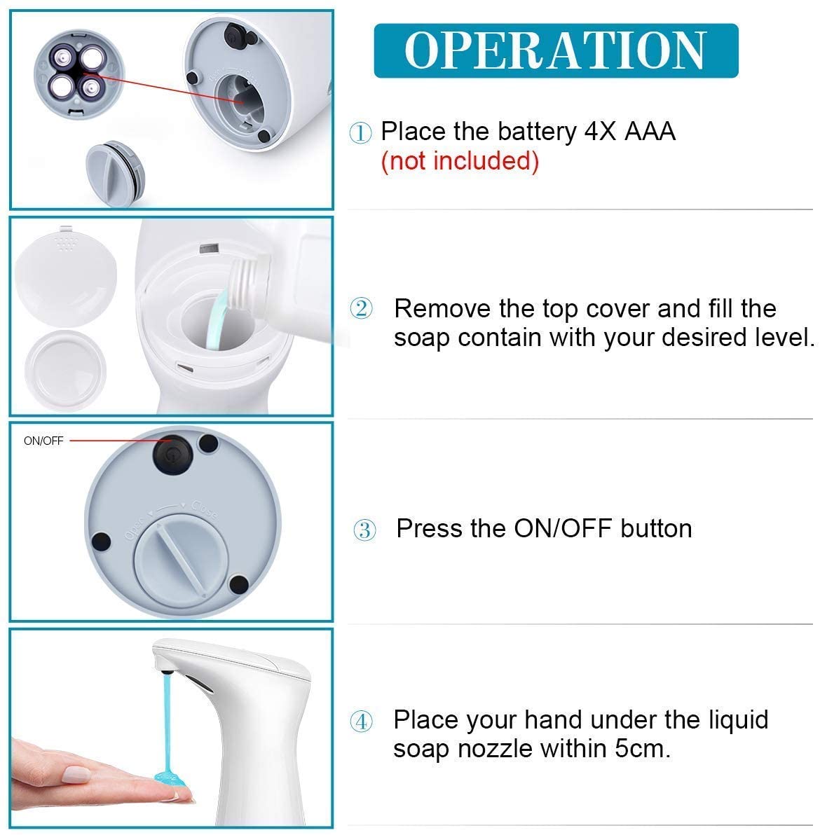 Automatic Liquid Soap Dispenser Smart Sensor Touch free ABS battery operated Dispensador Dish Soap for Kitchen and Bathroom