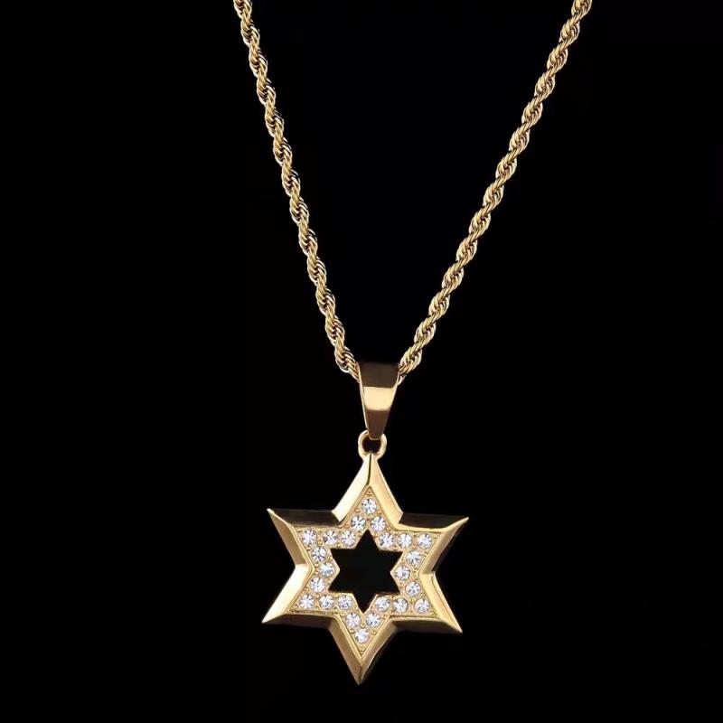 Hip Hop Star of David Pendant Men\'s Six Pointed Star Necklace Judaism Shield of David Amulet Jewelry