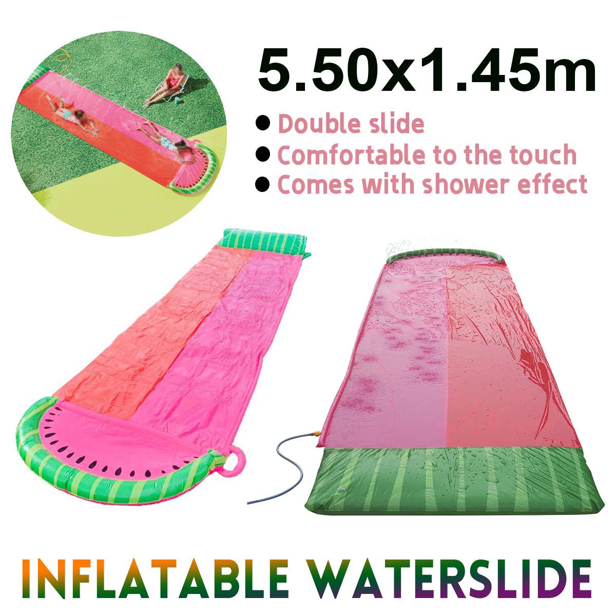 Children's Summer Watermelon Waterslide Inflatable Toy Garden Kids Entertainment Outdoor Water Skiing Surfboard Water Toys Game