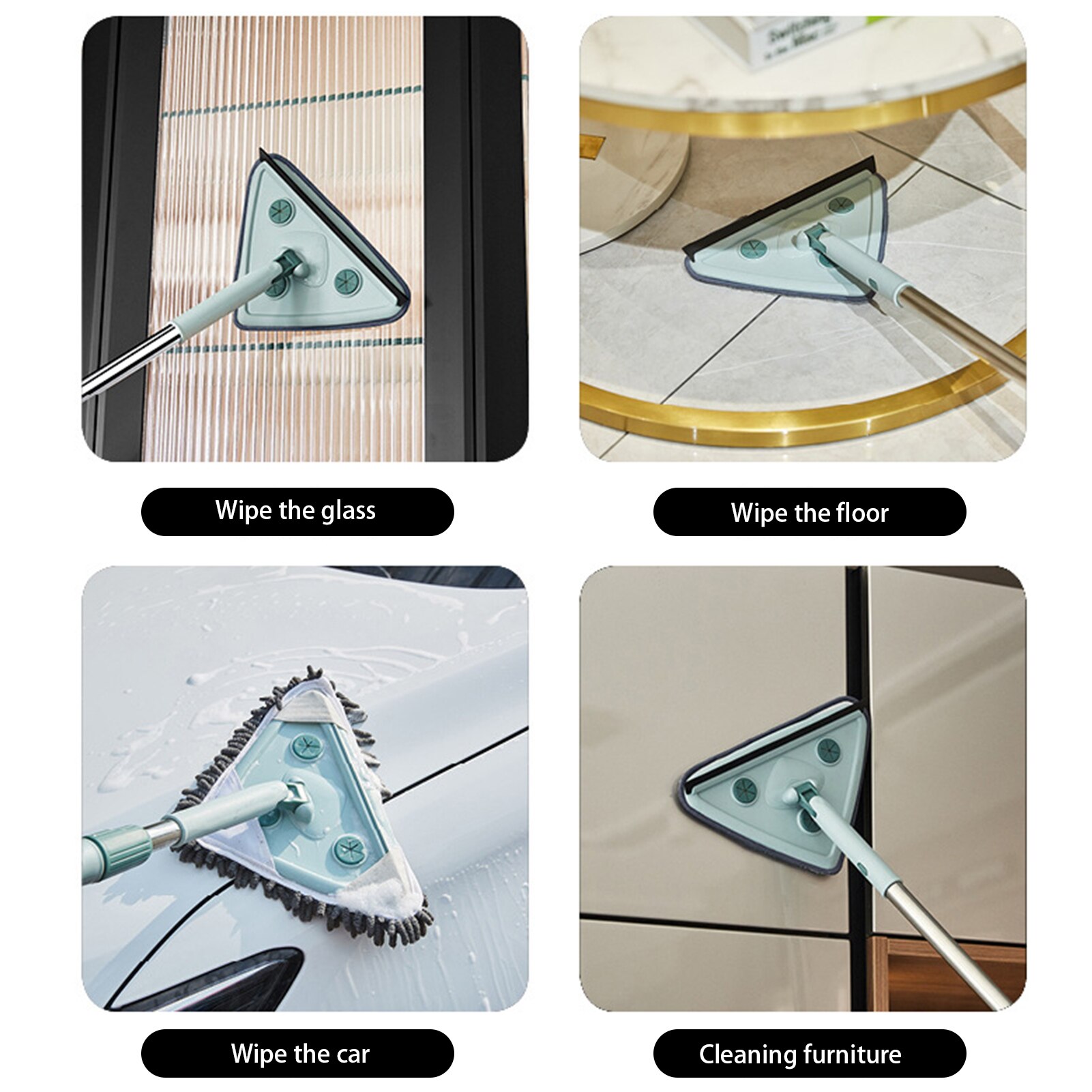 Fregona triangular multifuncional para vagos, mopa de polvo, mopa atrapapolvo de uso doméstico, mopa de limpieza ajustable para ventana de coche con paño de repuesto
