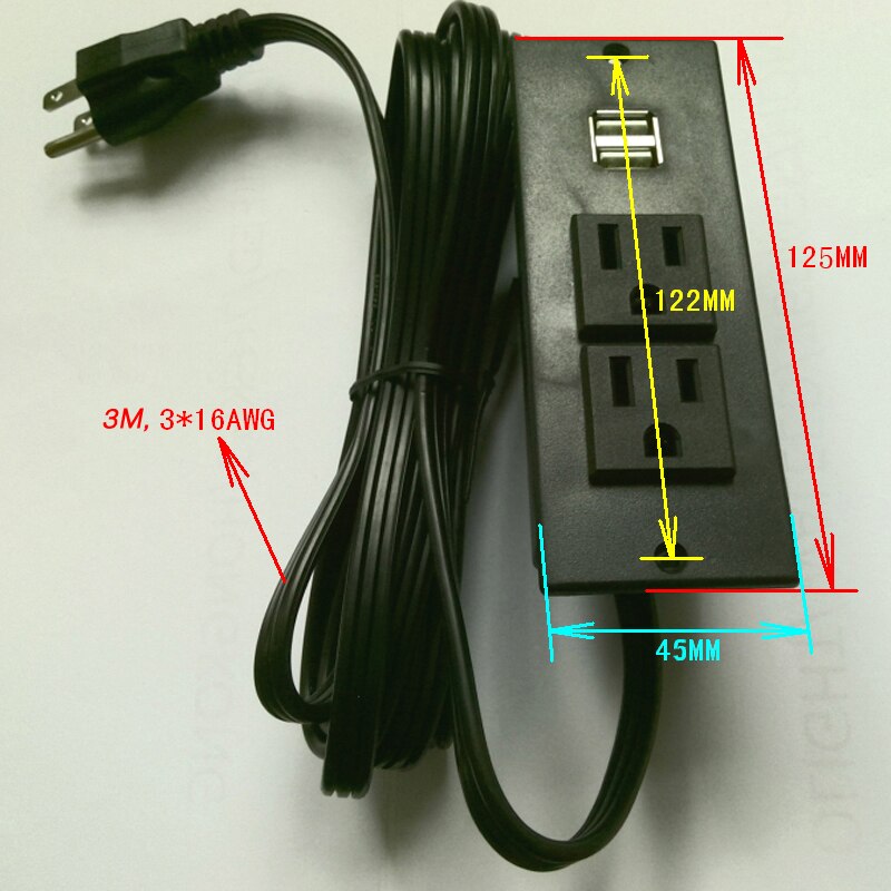 Recessed Desktop Power Grommet Data Hub Outlets, 2-Socket Dual USB Port&10 FT Power Cord (2 outlets Dual USB)