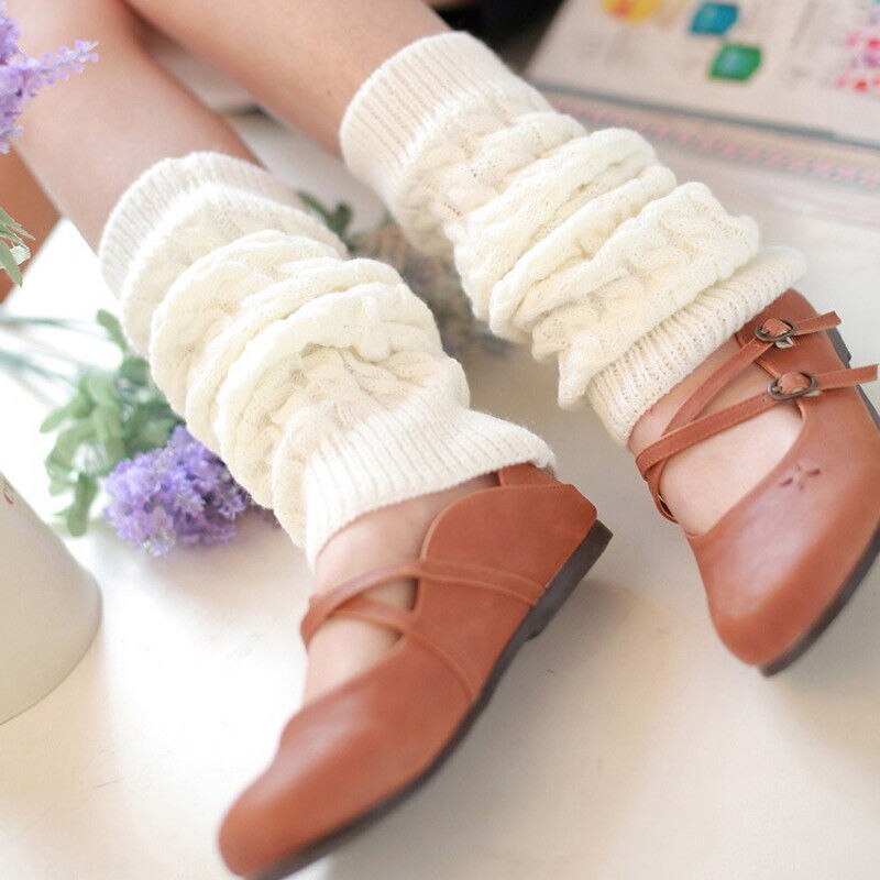 Winter Warm Leg Warmers Women Knee High Sock Knitted Solid Crochet Leg Warmer Socks Warm Boot Cuffs Beenwarmers Socks