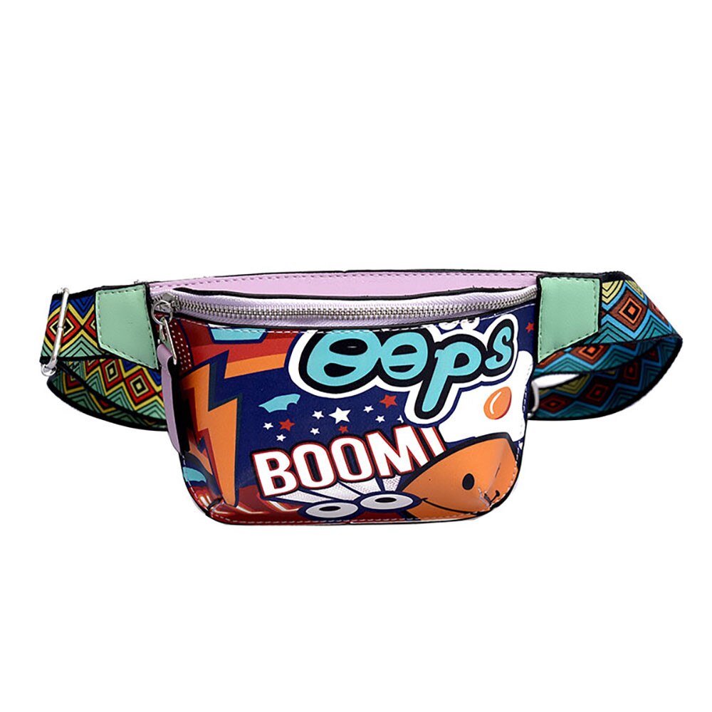 Vrouwen Borst Zak Kleurrijke Taille Verpakking Schoudertas Mode Graffiti Gedrukt Brede Schouderriem Messenger Bag Zipper Pouch: Paars
