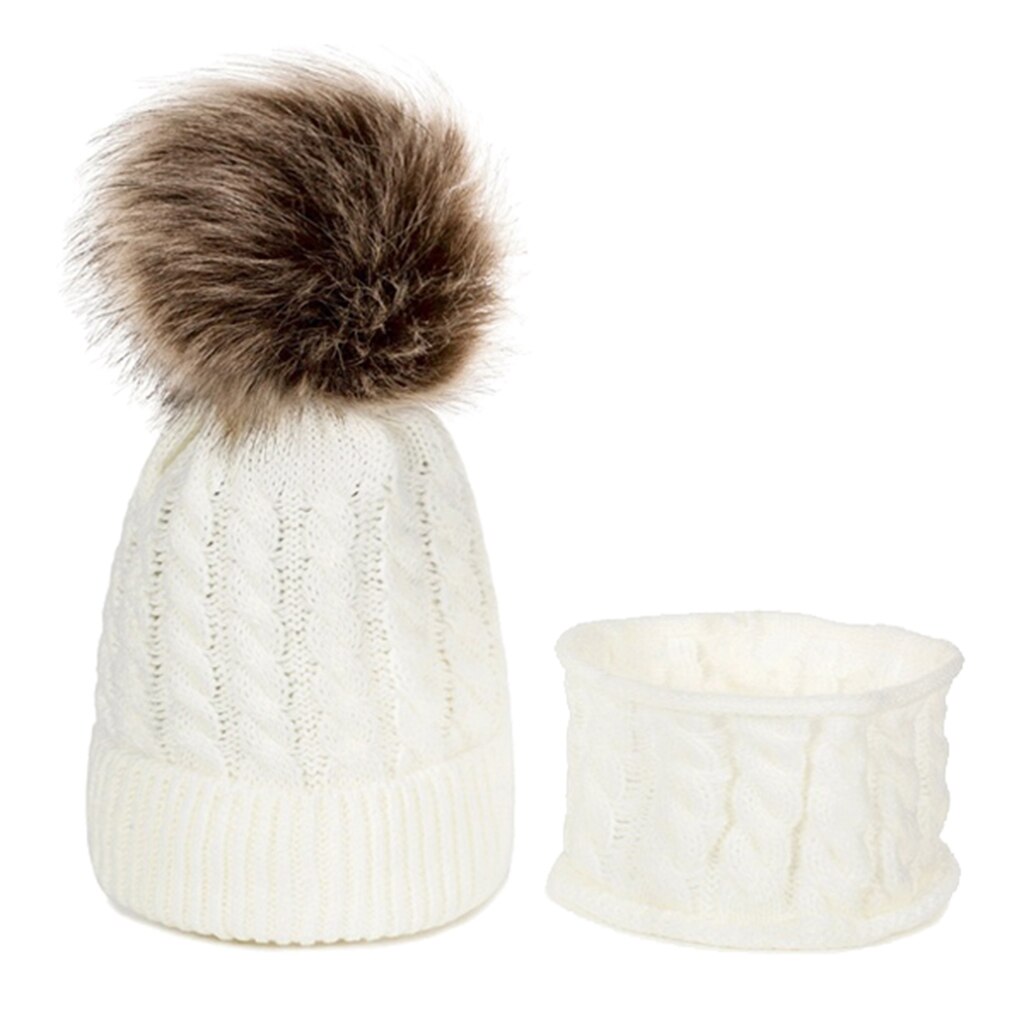 Winterset voor kinderen met slouchy pompon gebreide peutermuts, baby skimuts en sjaal