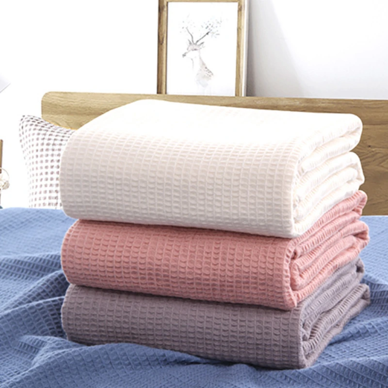 Pure Cotton Honeycomb Waffle Blanket Simple Solid Color Breathable Lunch Break Multifunctional Blanket Air Conditioning Blanket