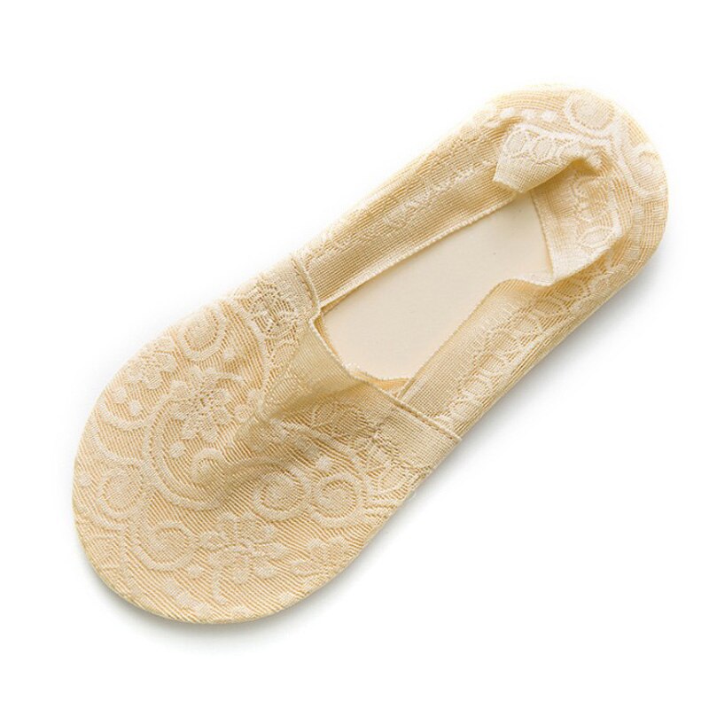 Calzini Invisibili Bassi da Donna - Pizzo Antiscivolo in Silicone - Calzini da Yoga Traspiranti - Taglia 34-39: Color carne