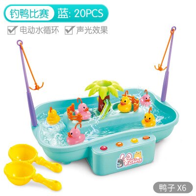 Vissen Speelgoed Set Voor Kinderen Water Cyclus Roterende Fish Game Plastic Ouder-kind Interactieve Kinderen Puzzel Speelgoed: Blue duck