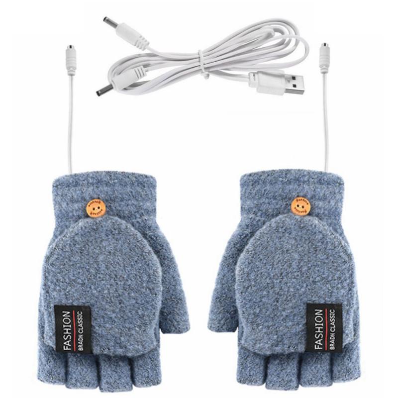 USB Clamshell Handschuhe USB Warme doppelseitige Heizung halb-Finger Handschuhe Radfahren Angeln Camping & Wandern Winter Halten warme: hell Blau