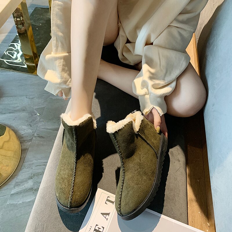 Dames wandelschoenen winter warme pluche bont meisjes sneeuwlaarzen dames schoenen platform ronde neus platte dames botas mujer zapatos