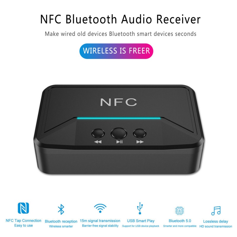 Adaptador Receptor Bluetooth 5,0 NFC 3,5mm RCA Audio AUX salida adaptador de antena inalámbrico Receptor estéreo para altavoz amplificador
