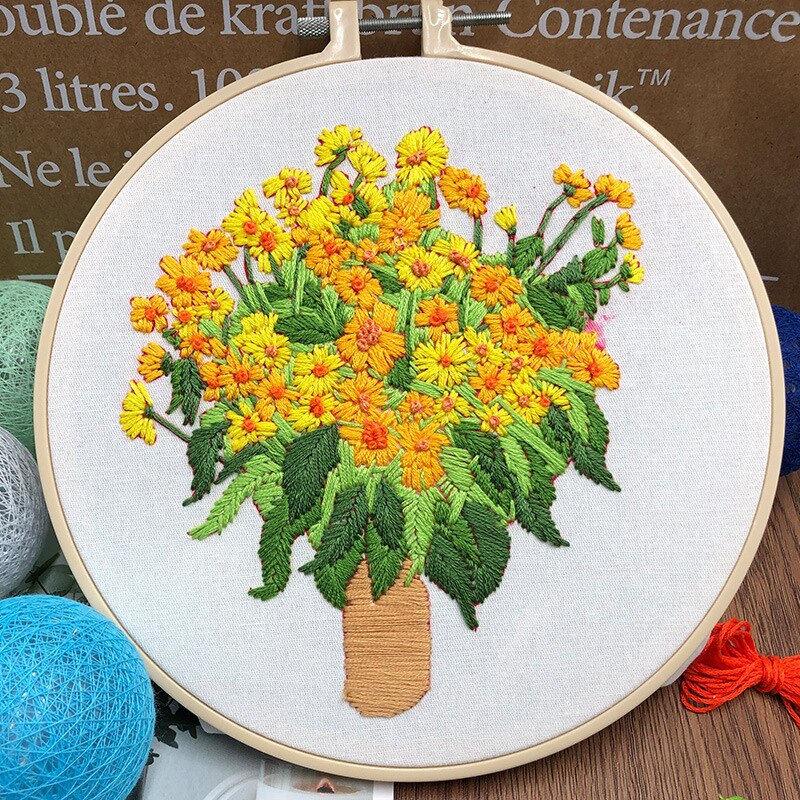 Van Gogh Schilderij Zonnebloem Handwerken Borduurpakketten Voor Beginner Met Borduurwerk Hoepel Diy Kruissteek Ambachtelijke Handwerk Decor