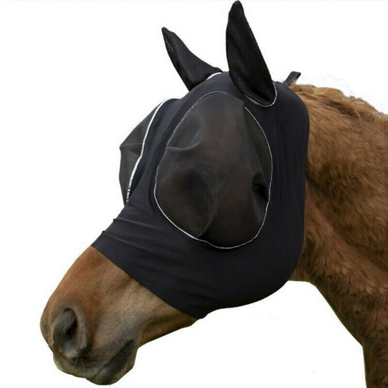 5 farver anti-fly mesh heste maske hest maske stretch bug øje hest flue maske med dækkede ører hest flue maske lang næse med øre: 02