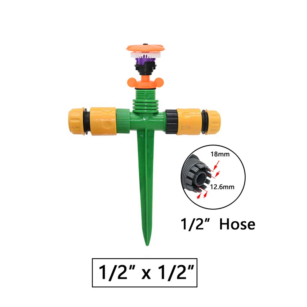 Garden Lawn Rotary Watering Sprinklers 1/2" 3/4" Thread 360 Degrees Farm Sprinkler With Support Irrigation Water Nozzle: 1I2x1I2 Hose